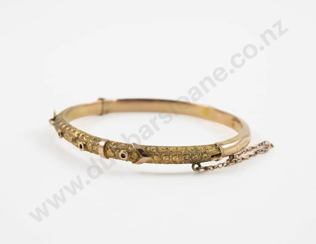 Victorian 9ct Buckle Design Hollow Hinged Snap Bangle Image 1++