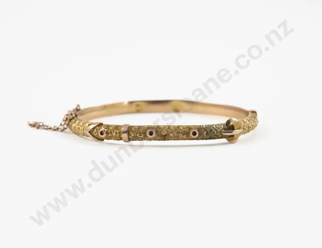 Victorian 9ct Buckle Design Hollow Hinged Snap Bangle Image 1++