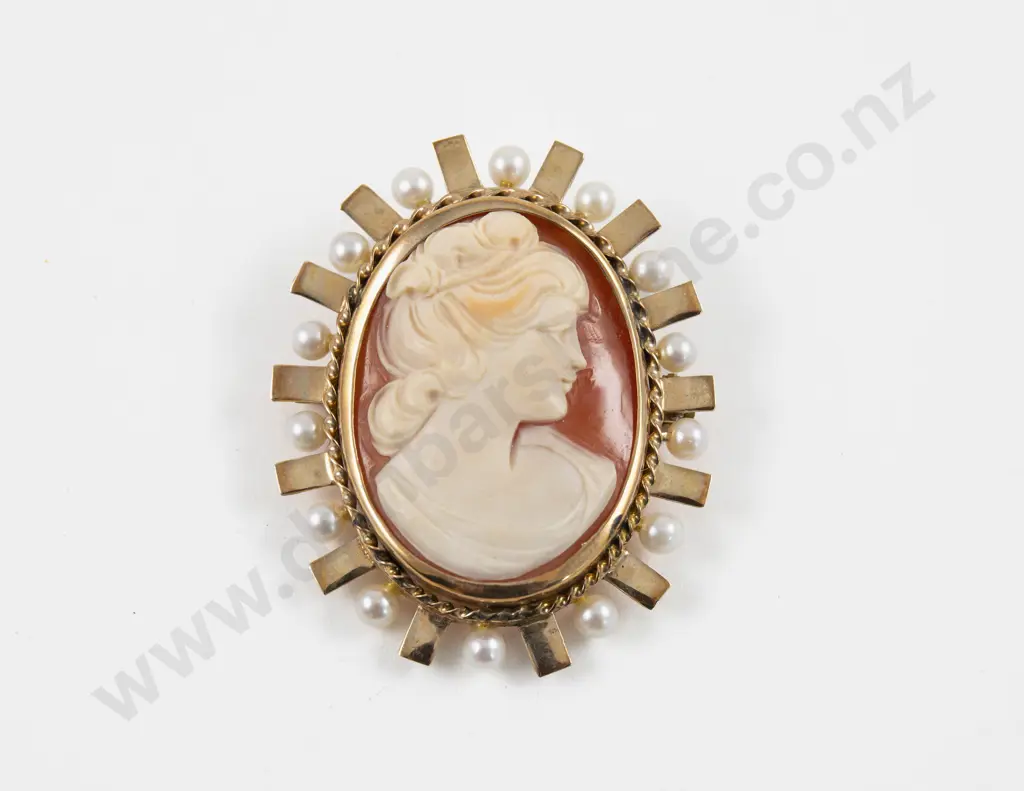 Vintage 9ct Framed Classical Portrait Cameo Brooch Image 1++