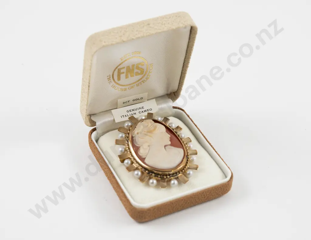 Vintage 9ct Framed Classical Portrait Cameo Brooch Image 1++