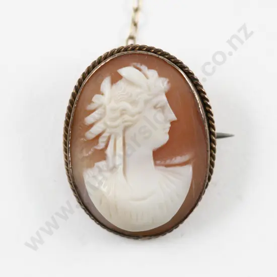 9ct Framed Classical Portrait Cameo Brooch