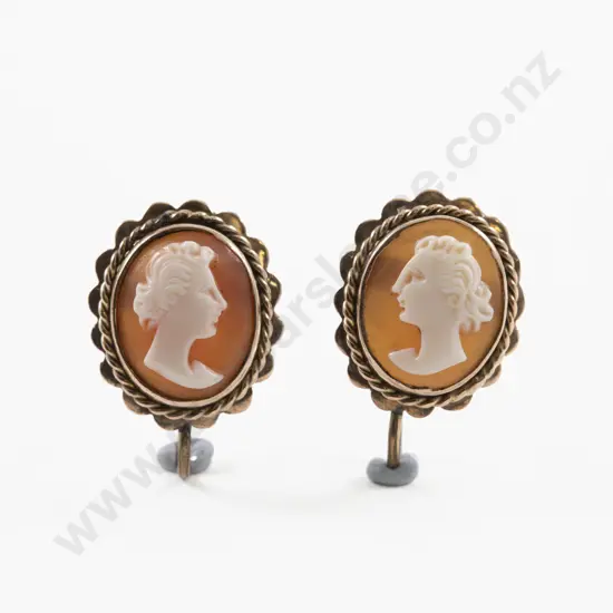 Pair 9ct Classical Portrait Cameo Earrings