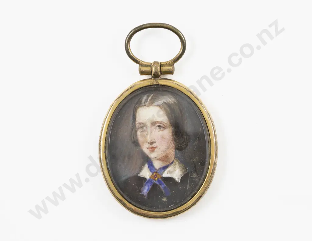 Victorian Gold Plated Miniature Hand Coloured Photo Portrait Pendant Image 1++