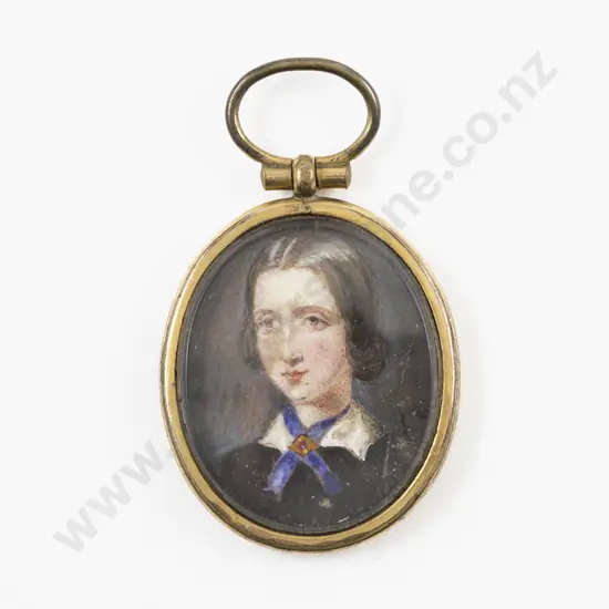 Victorian Gold Plated Miniature Hand Coloured Photo Portrait Pendant