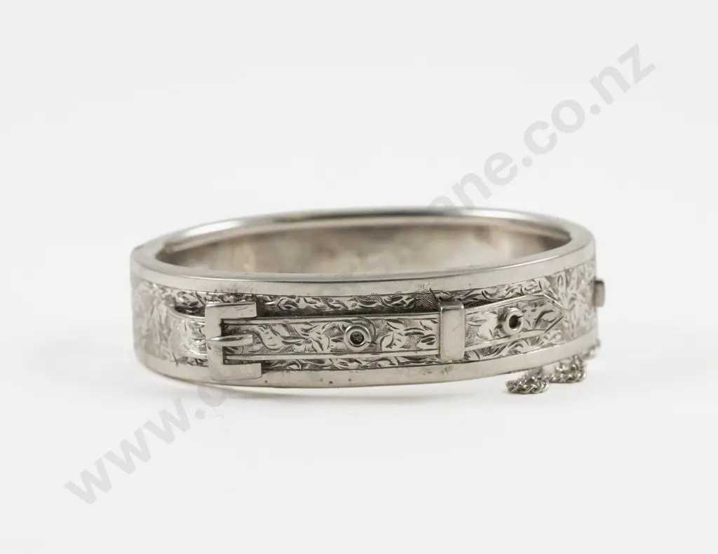 Vintage S/S Half Engraved Fancy Hinged Snap Bangle Image 1++