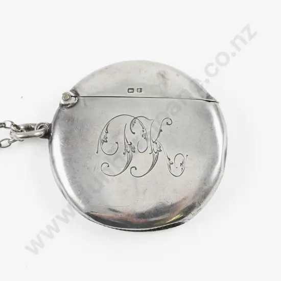 Edwardian S/S Engraved Circular Vesta Case