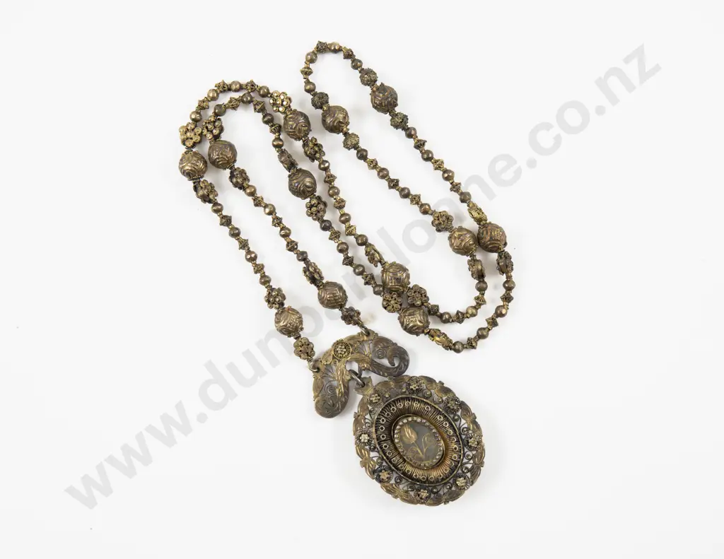 Antique Philippines Tambourine Reliquary Silver Gilt Filigree Necklace and Pendant Image 1++