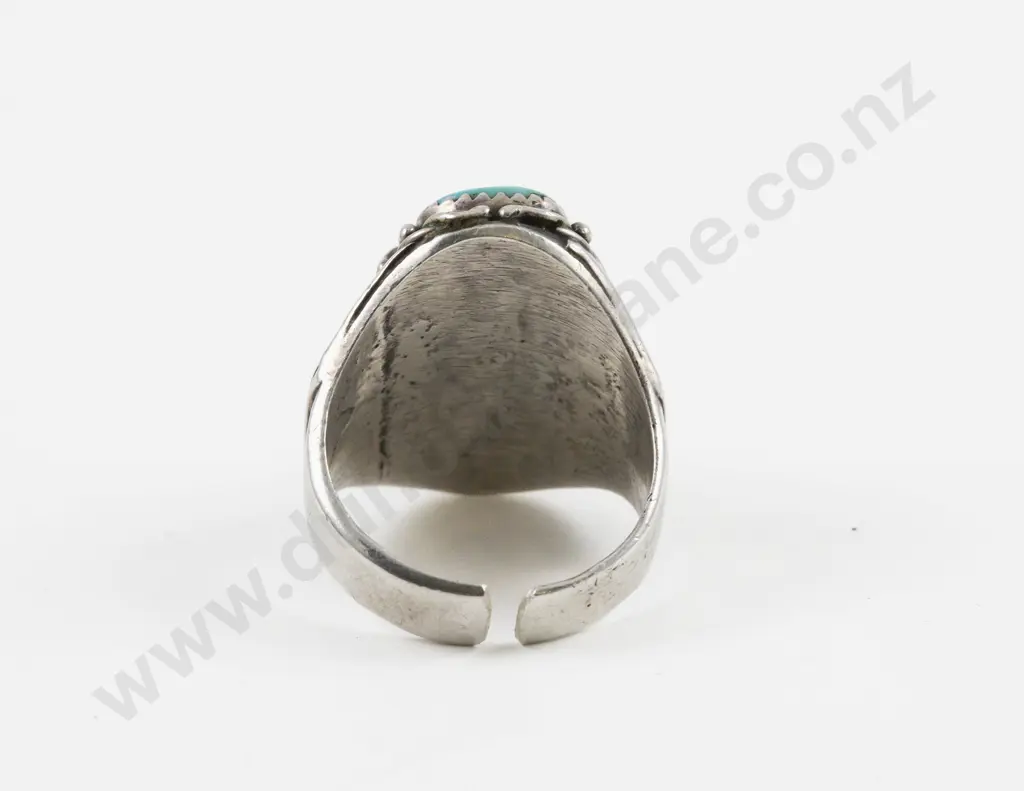 S/S Navajo Style Two Stone Turquoise and Coral Ring Image 1++