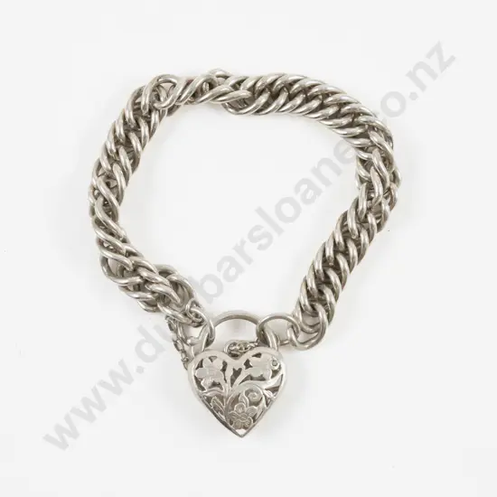 S/S Fancy Link Bracelet with Heart Padlock Clasp