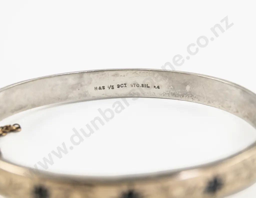 9ct on S/S Five Stone Sapphire Hinged Snap Bangle Image 1++