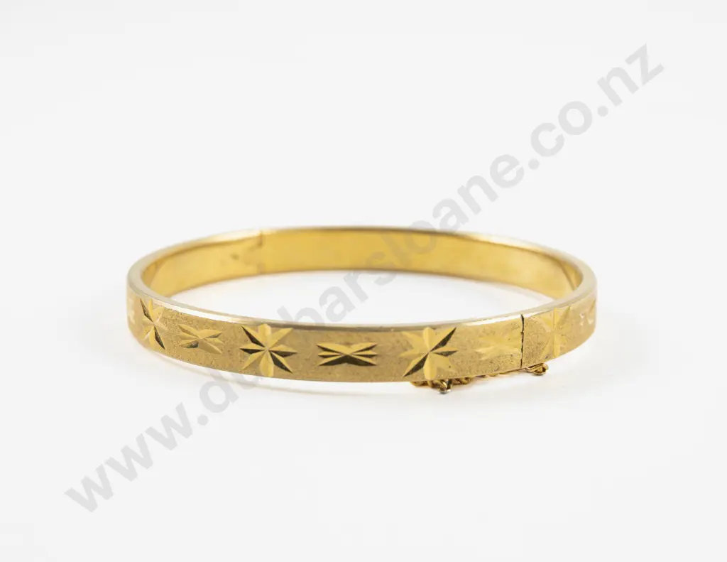 18ct Gold Plated Engraved Hinged Snap Bangle Image 1++