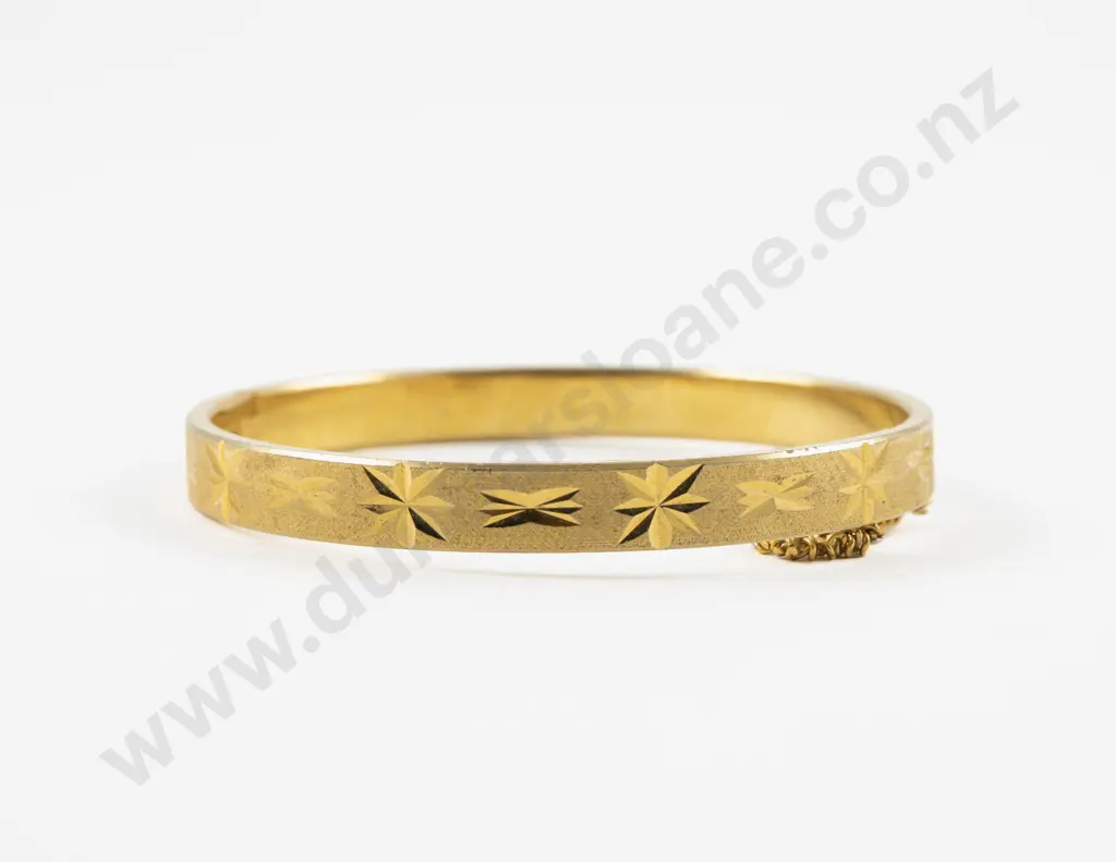 18ct Gold Plated Engraved Hinged Snap Bangle Image 1++