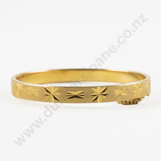 18ct Gold Plated Engraved Hinged Snap Bangle