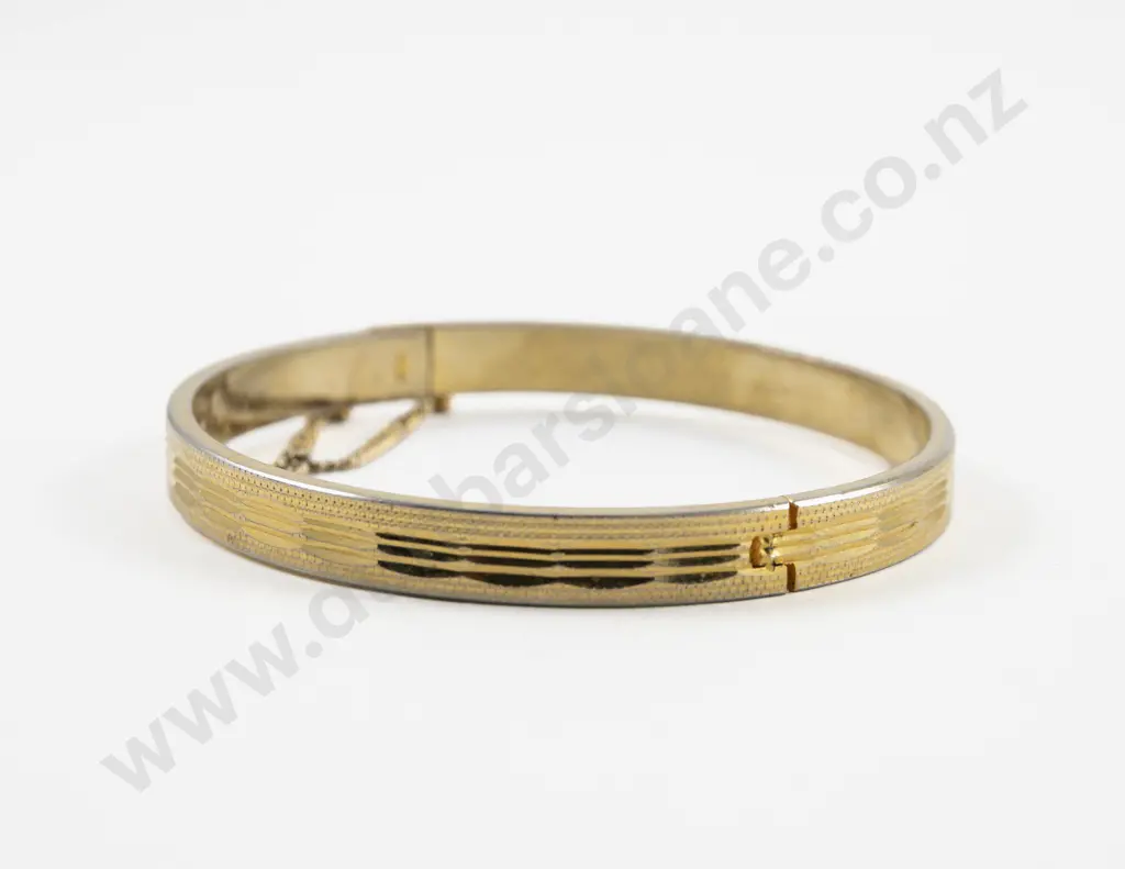 18ct Gold Plated Engraved Hinged Snap Bangle Image 1++