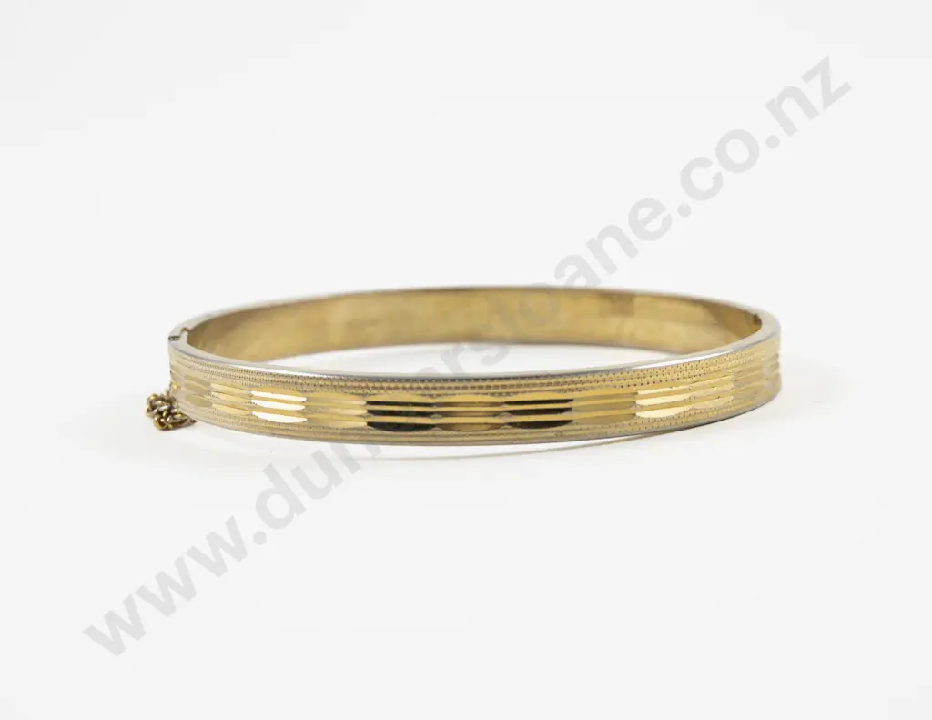18ct Gold Plated Engraved Hinged Snap Bangle Image 1++
