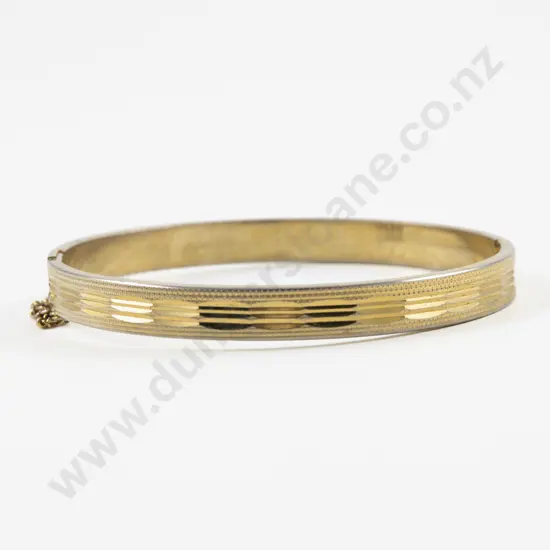 18ct Gold Plated Engraved Hinged Snap Bangle