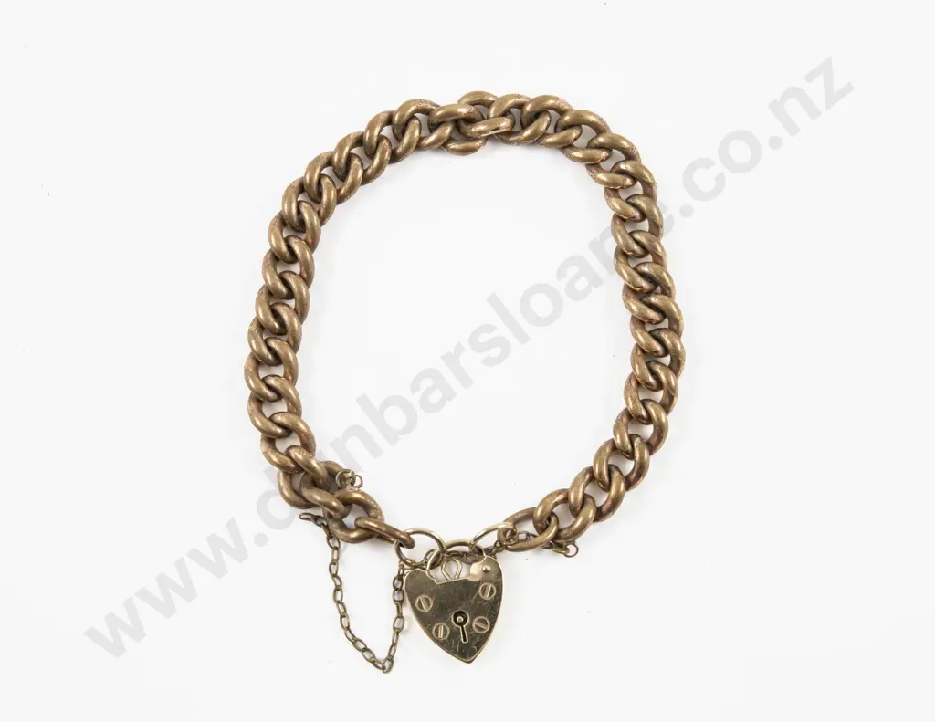 Gold Plated Fancy Curb Link Bracelet with 9ct Heart Padlock Clasp Image 1++