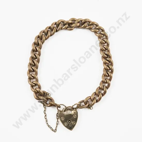 Gold Plated Fancy Curb Link Bracelet with 9ct Heart Padlock Clasp