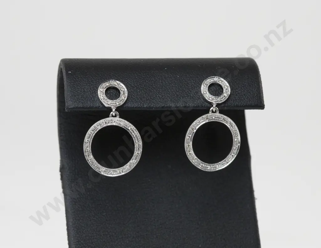 Pair 9ct White Gold Diamond Pendant Drop Earrings Image 1++