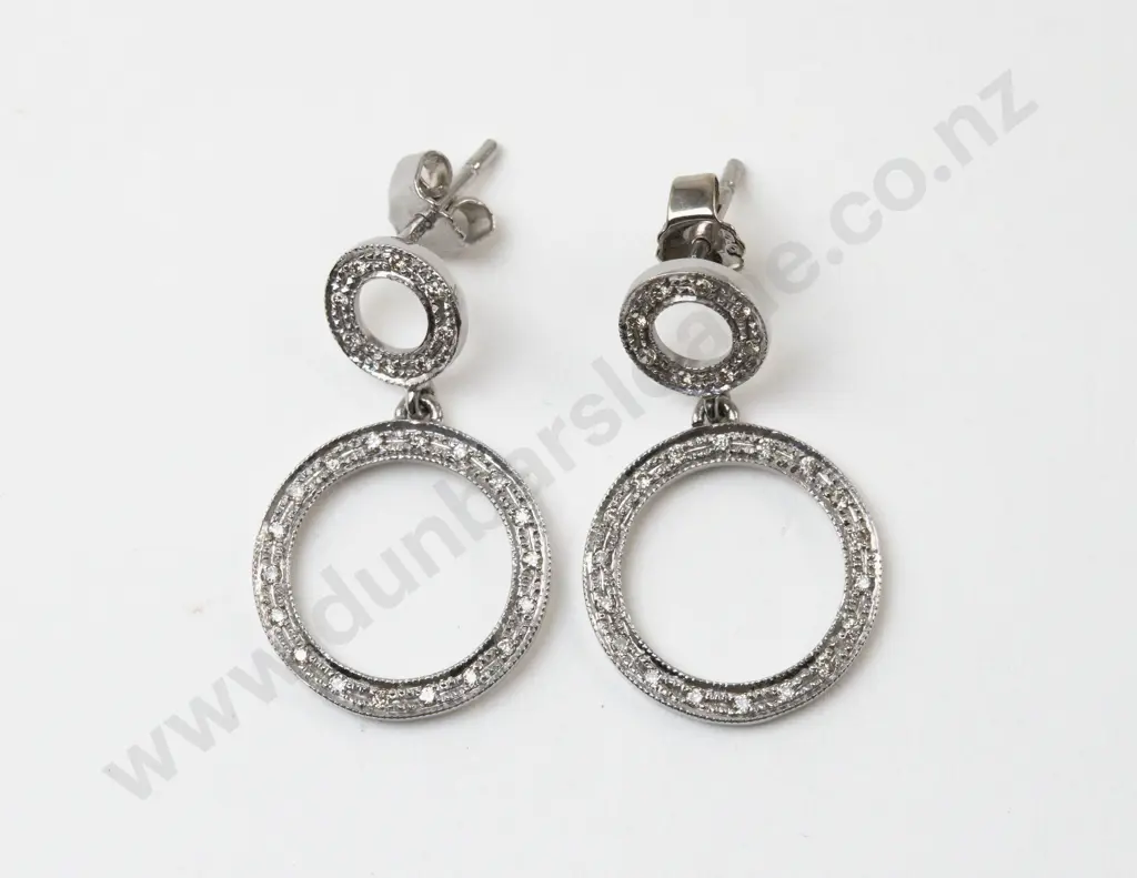 Pair 9ct White Gold Diamond Pendant Drop Earrings Image 1++