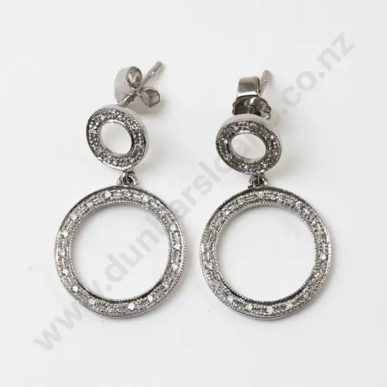 Pair 9ct White Gold Diamond Pendant Drop Earrings