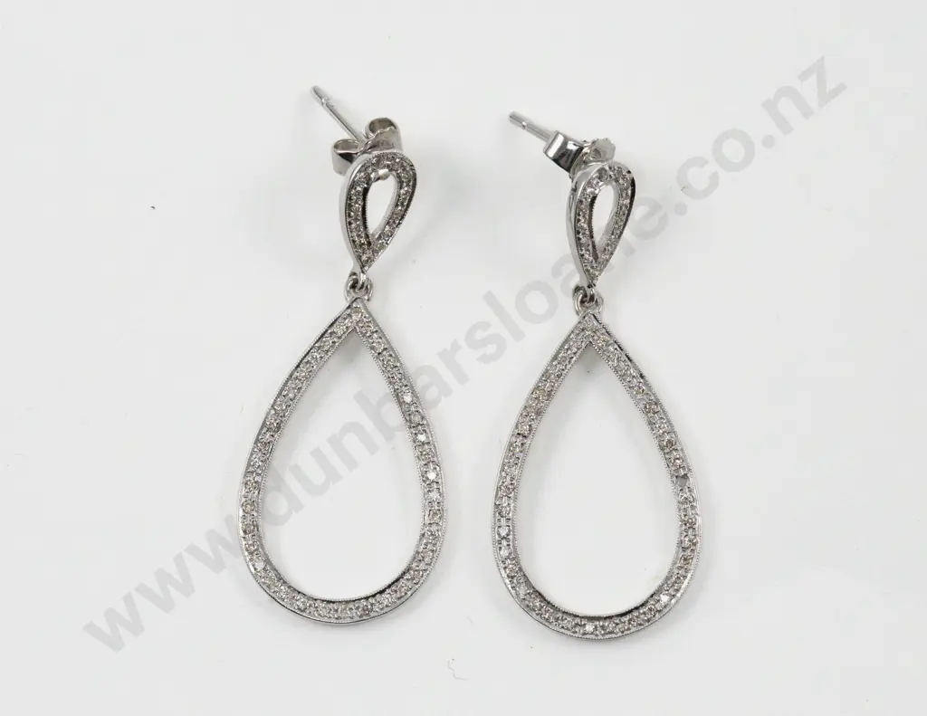 Pair 9ct White Gold Diamond Pendant Drop Earrings Image 1++