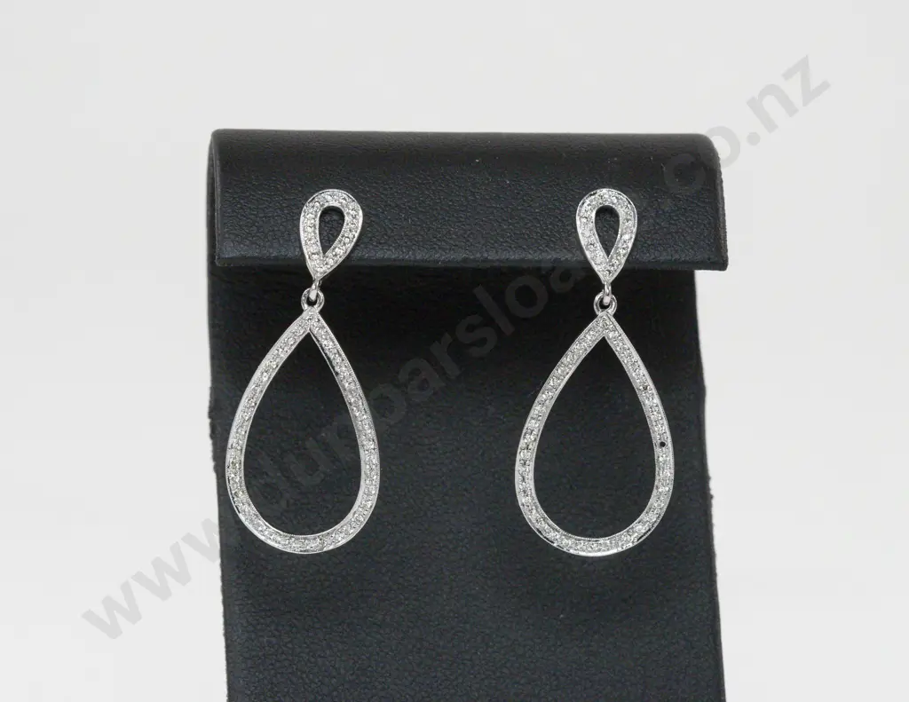 Pair 9ct White Gold Diamond Pendant Drop Earrings Image 1++