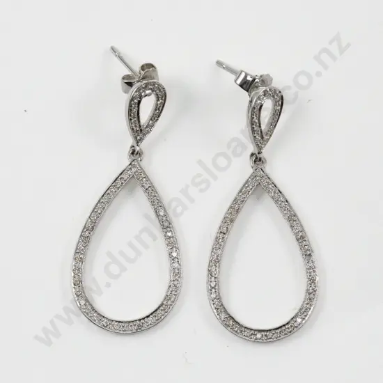 Pair 9ct White Gold Diamond Pendant Drop Earrings