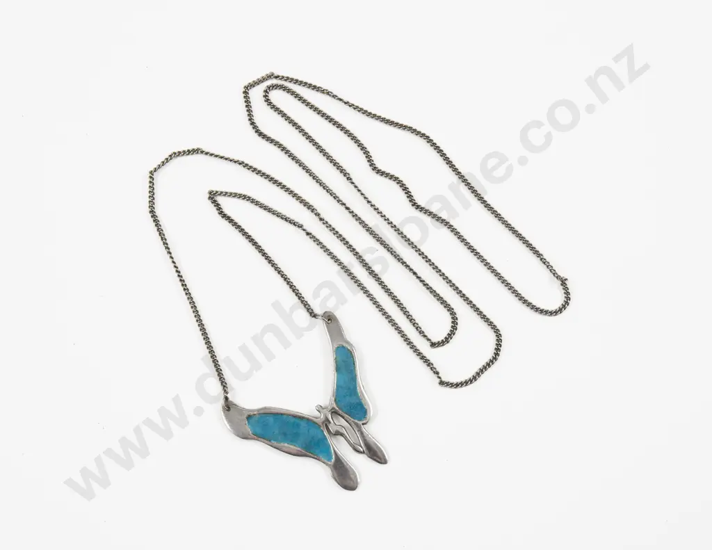 'Design by Griff' Modernist S/S and Enamel Butterfly Pendant Image 1++