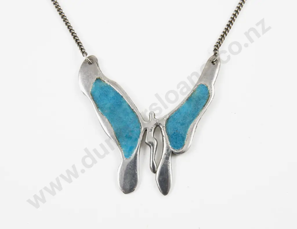 'Design by Griff' Modernist S/S and Enamel Butterfly Pendant Image 1++