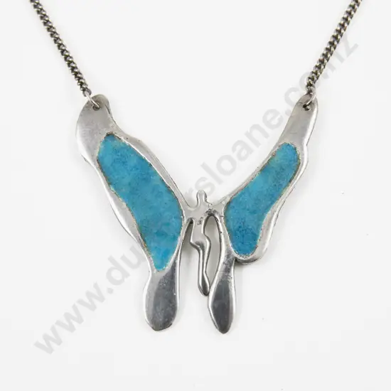 'Design by Griff' Modernist S/S and Enamel Butterfly Pendant