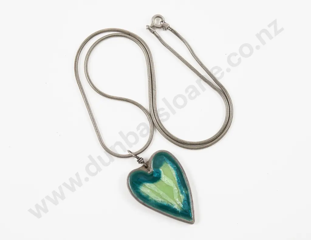 Modernist S/S and Enamel Heart Pendant Image 1++