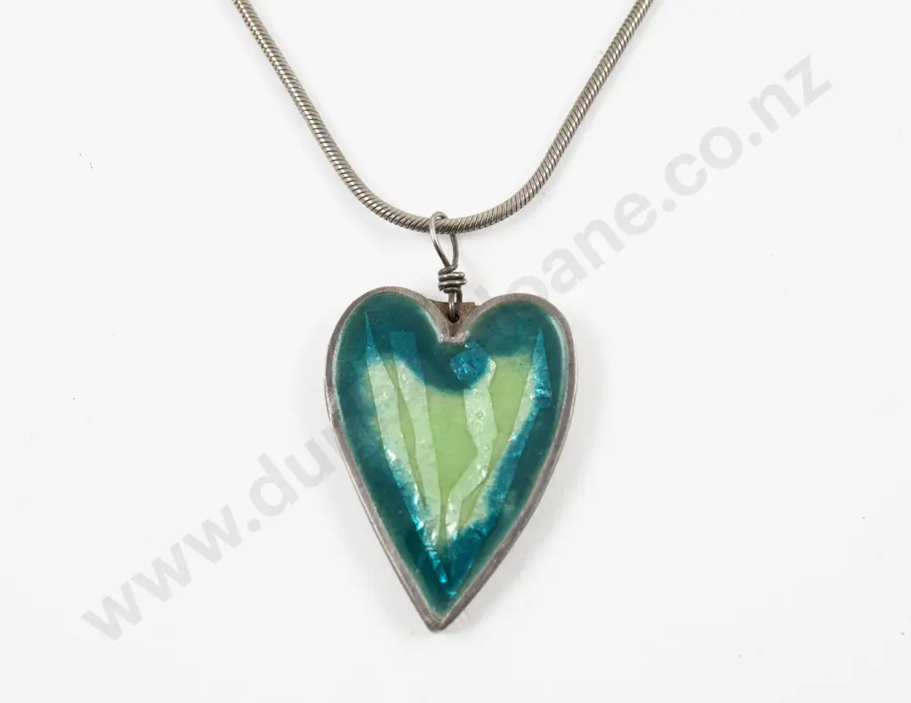 Modernist S/S and Enamel Heart Pendant Image 1++