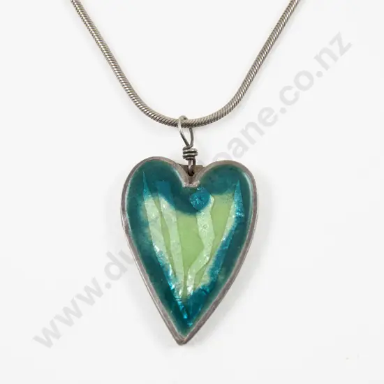 Modernist S/S and Enamel Heart Pendant