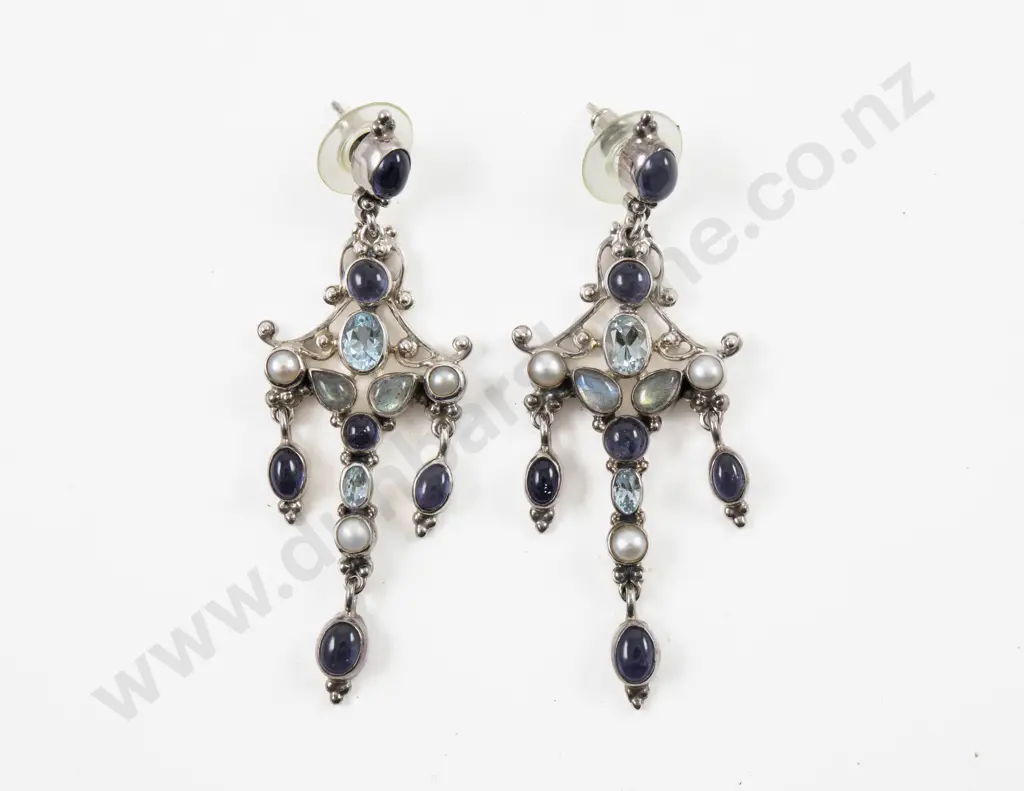Shankari (Indonesia) Pair of Handmade S/S Semi Precious Gemstone Pendant Drop Earrings Image 1++