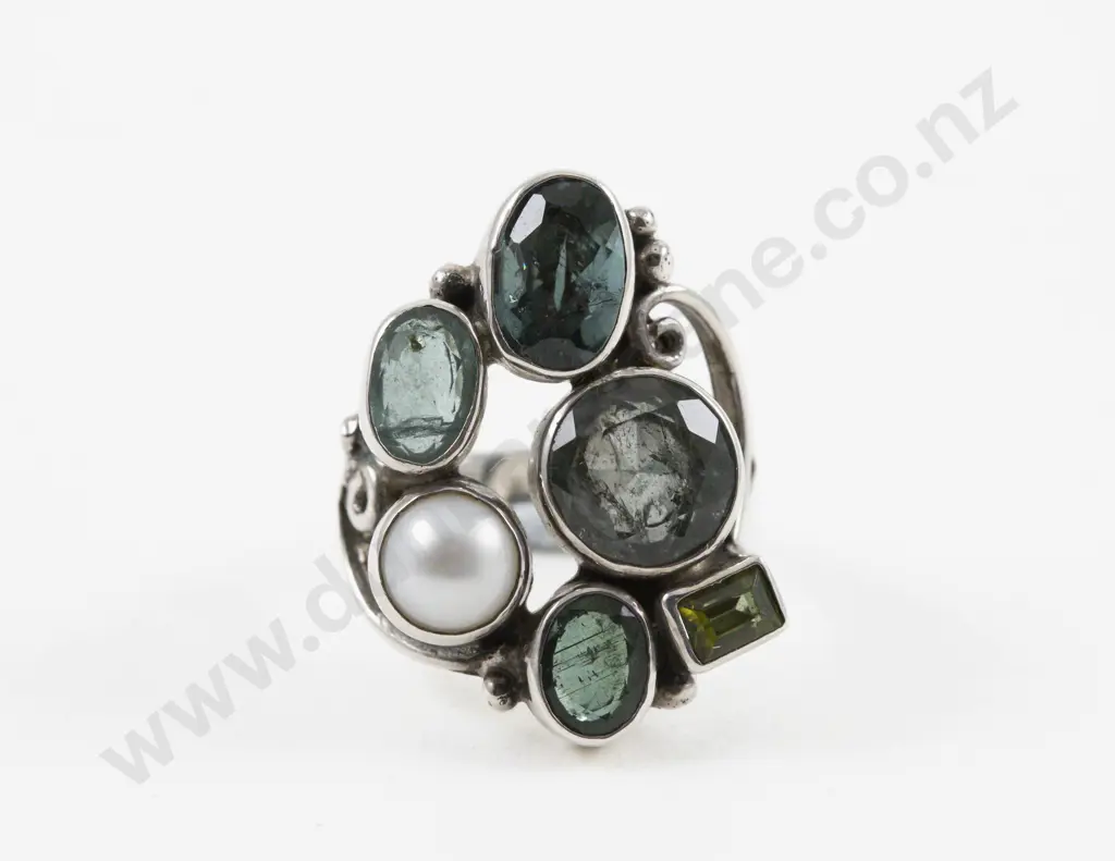 Shankari (Indonesia) Handmade S/S Semi Precious Gemstone Cluster Ring Image 1++