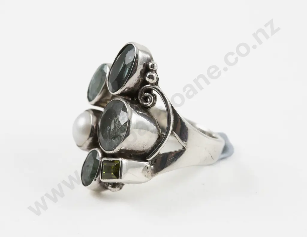 Shankari (Indonesia) Handmade S/S Semi Precious Gemstone Cluster Ring Image 1++