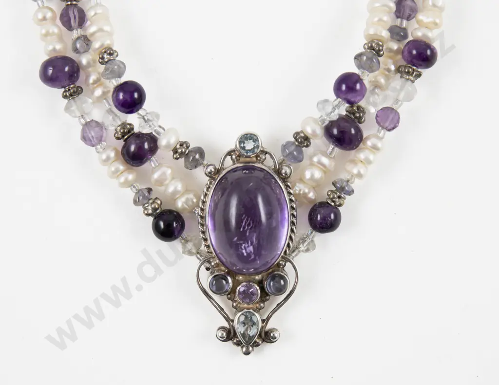 Shankari (Indonesia) 'Alchemist' Multi Strand S/S Fresh Water Pearl and Amethyst Necklace Image 1++