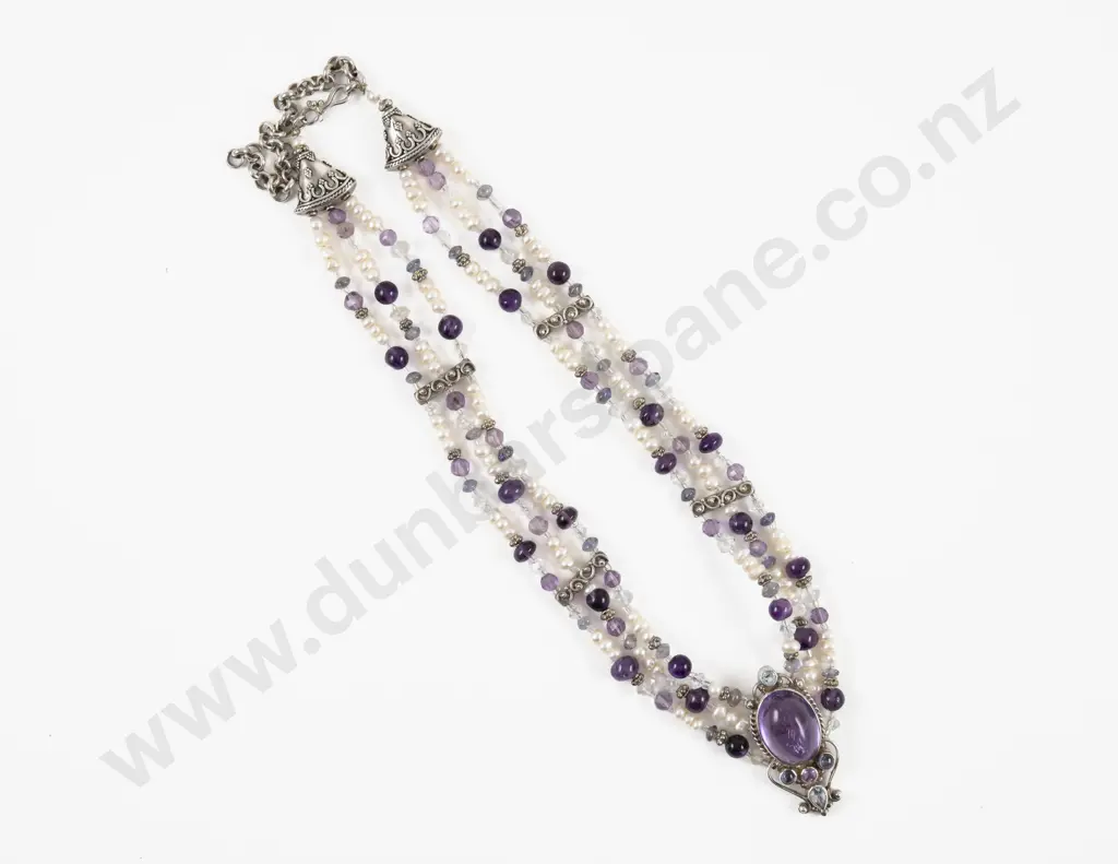 Shankari (Indonesia) 'Alchemist' Multi Strand S/S Fresh Water Pearl and Amethyst Necklace Image 1++