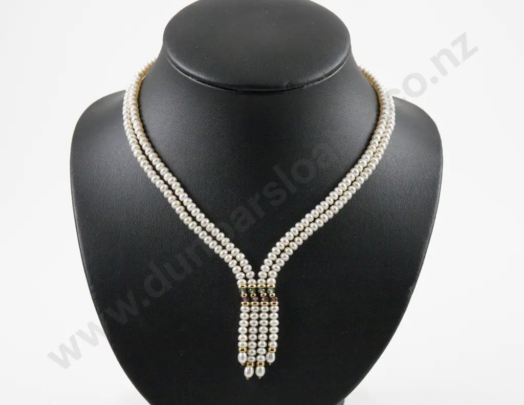 Double Strand Fresh Water Pearl Necklace Image 1++