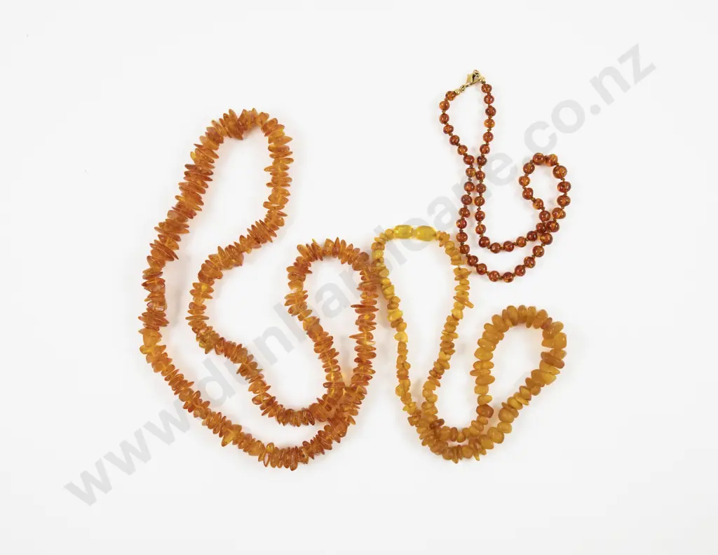 Three Single Strand Amber Bead Necklaces Image 1++