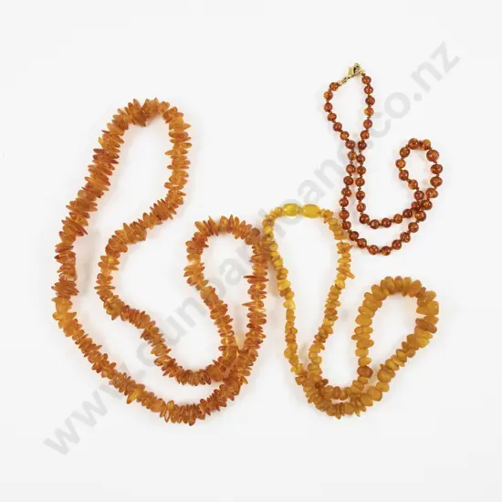Three Single Strand Amber Bead Necklaces