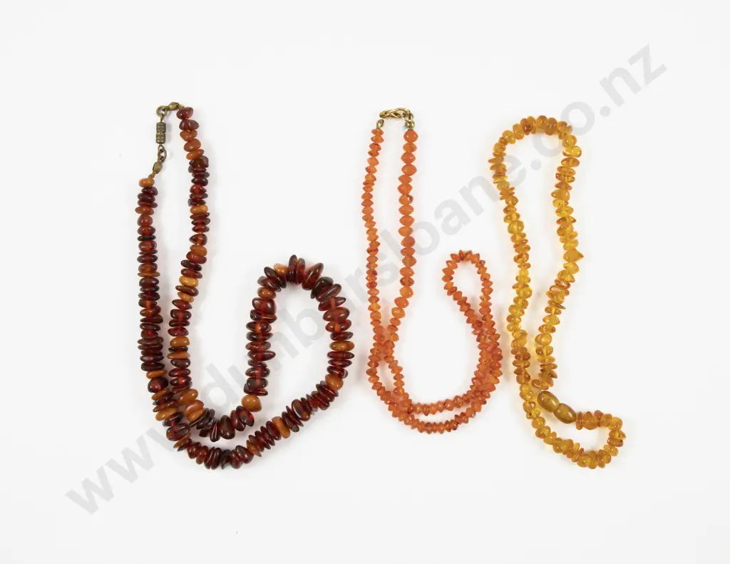 Three Single Strand Amber Bead Necklaces Image 1++