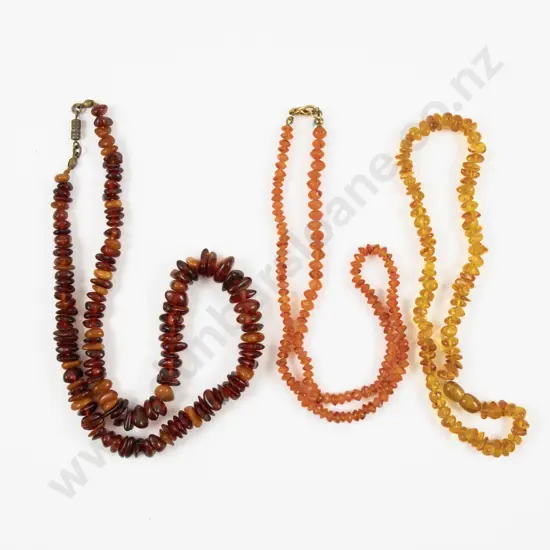 Three Single Strand Amber Bead Necklaces