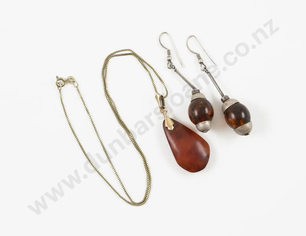 Pair S/S Single Stone Amber Pendant Drop Earrings Image 1++