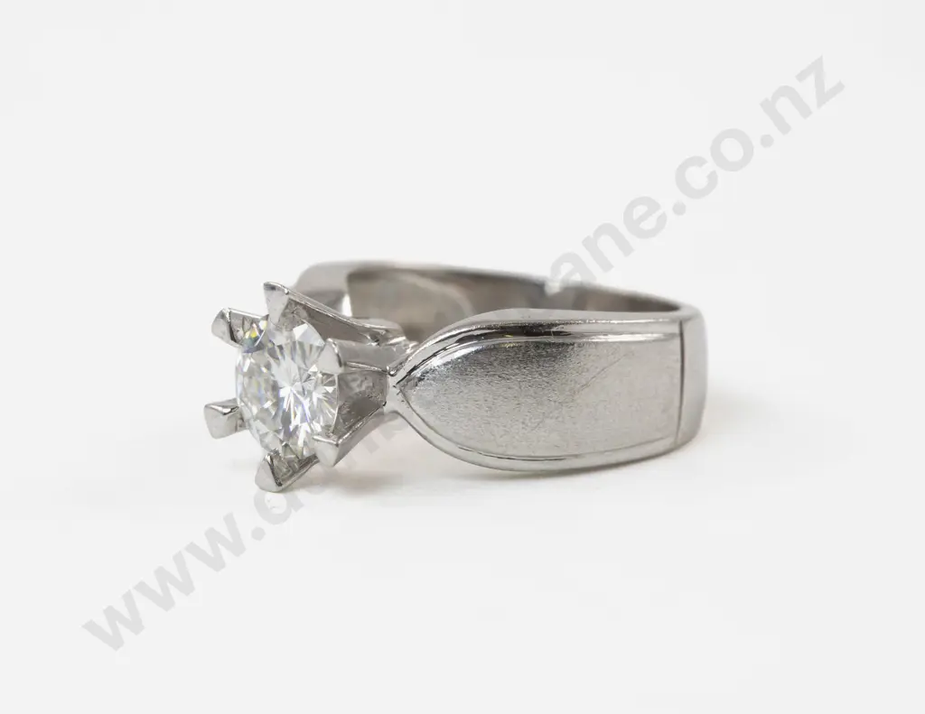 14ct White Gold Single Synthetic Moissanite Ring Image 1++