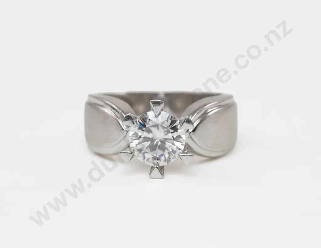 14ct White Gold Single Synthetic Moissanite Ring Image 1++