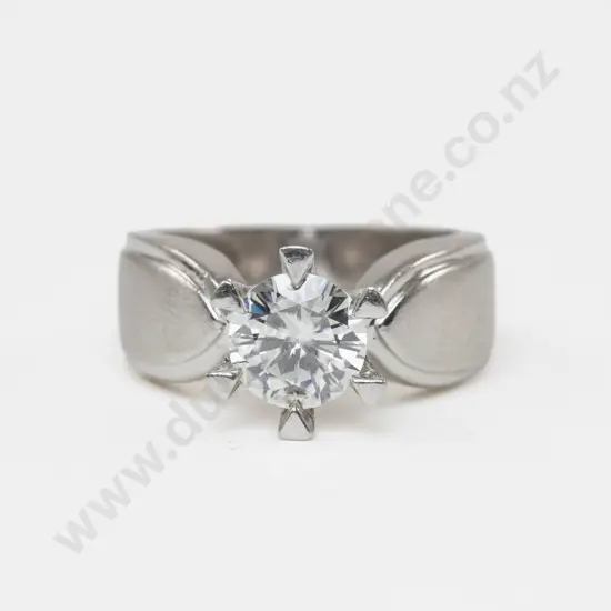 14ct White Gold Single Synthetic Moissanite Ring