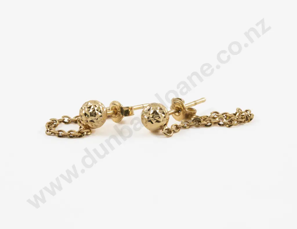 Pair 9ct 'Ball' Stud Dangle Pendant Earrings Image 1++