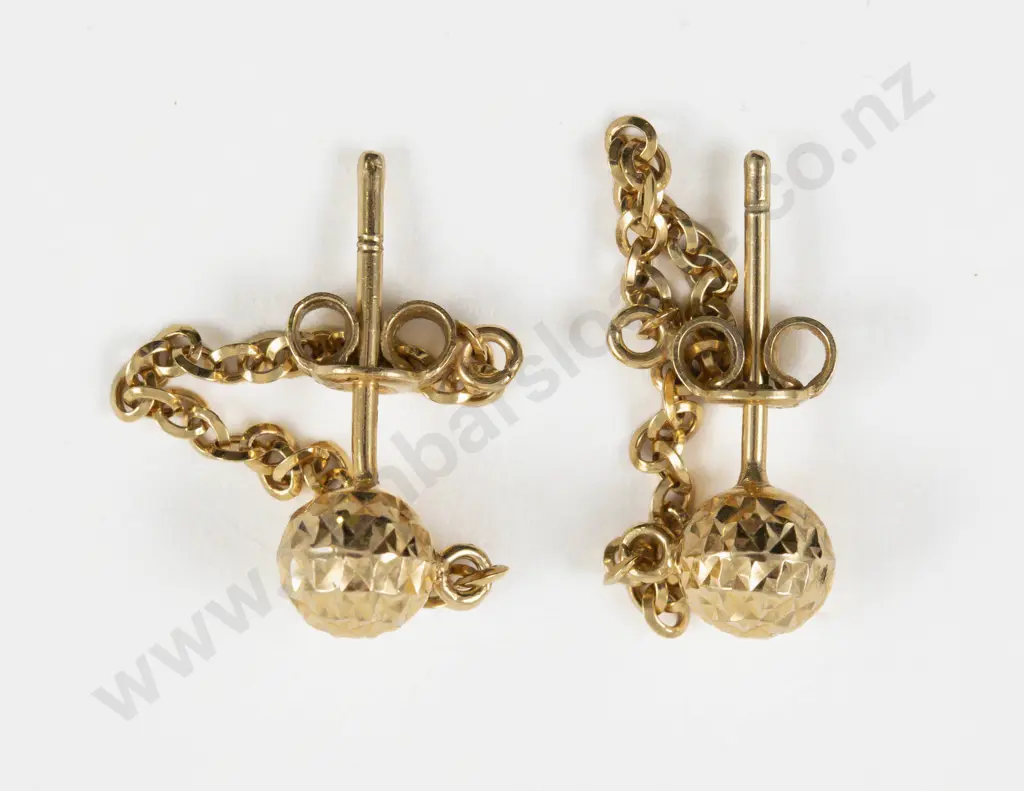 Pair 9ct 'Ball' Stud Dangle Pendant Earrings Image 1++